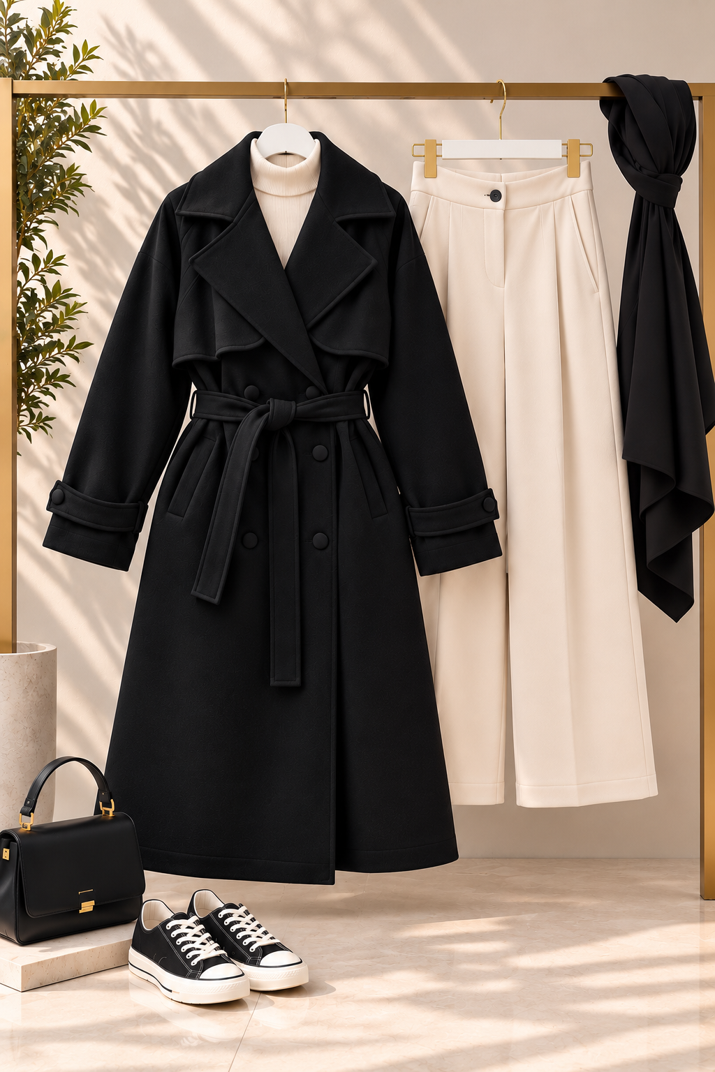 Vv Oversize Kapaklı 6 Düğme Kaşe Kaban Siyah