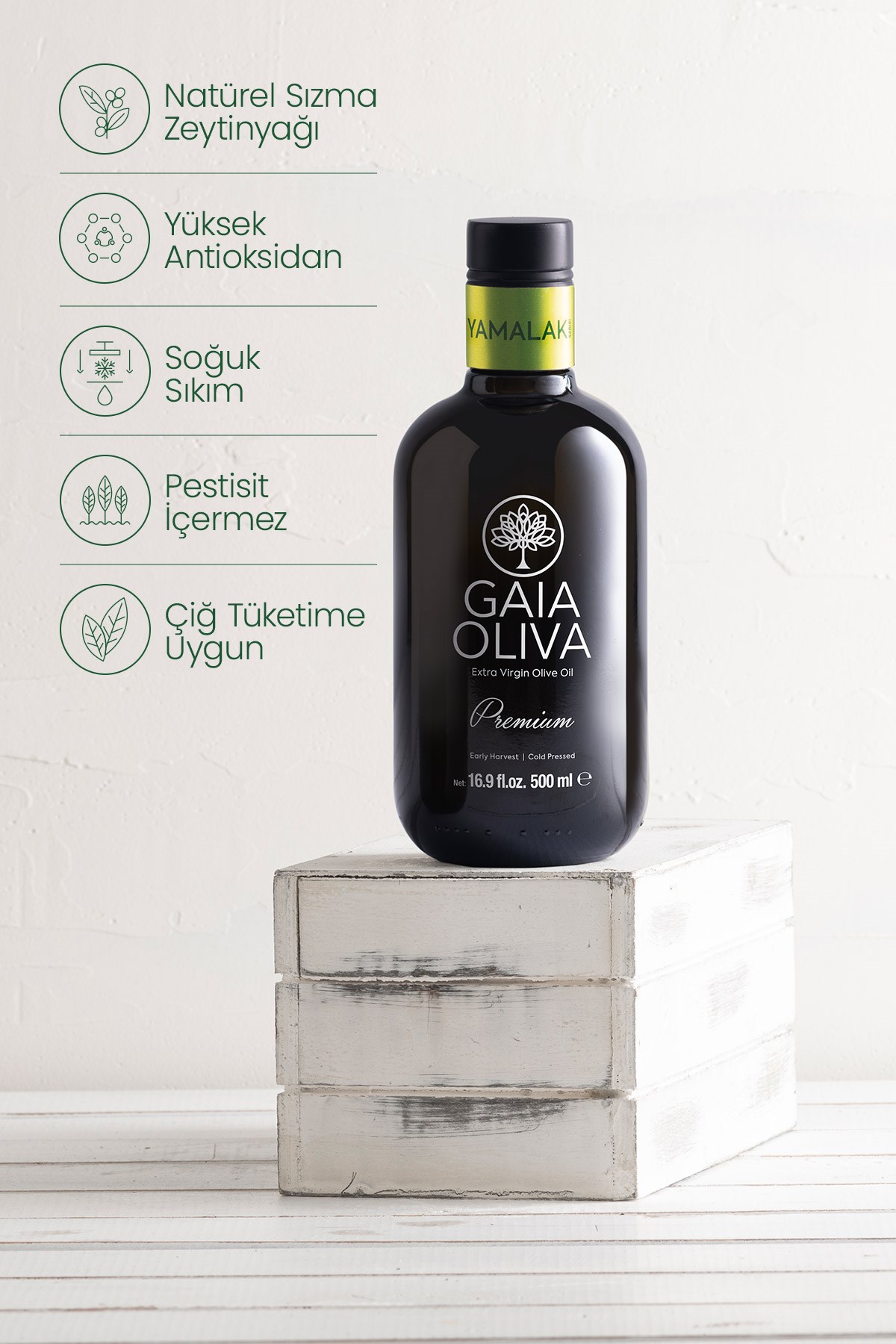 Premium Yamalak Sarısı 500 ml Erken Hasat Natürel Sızma Zeytinyağı