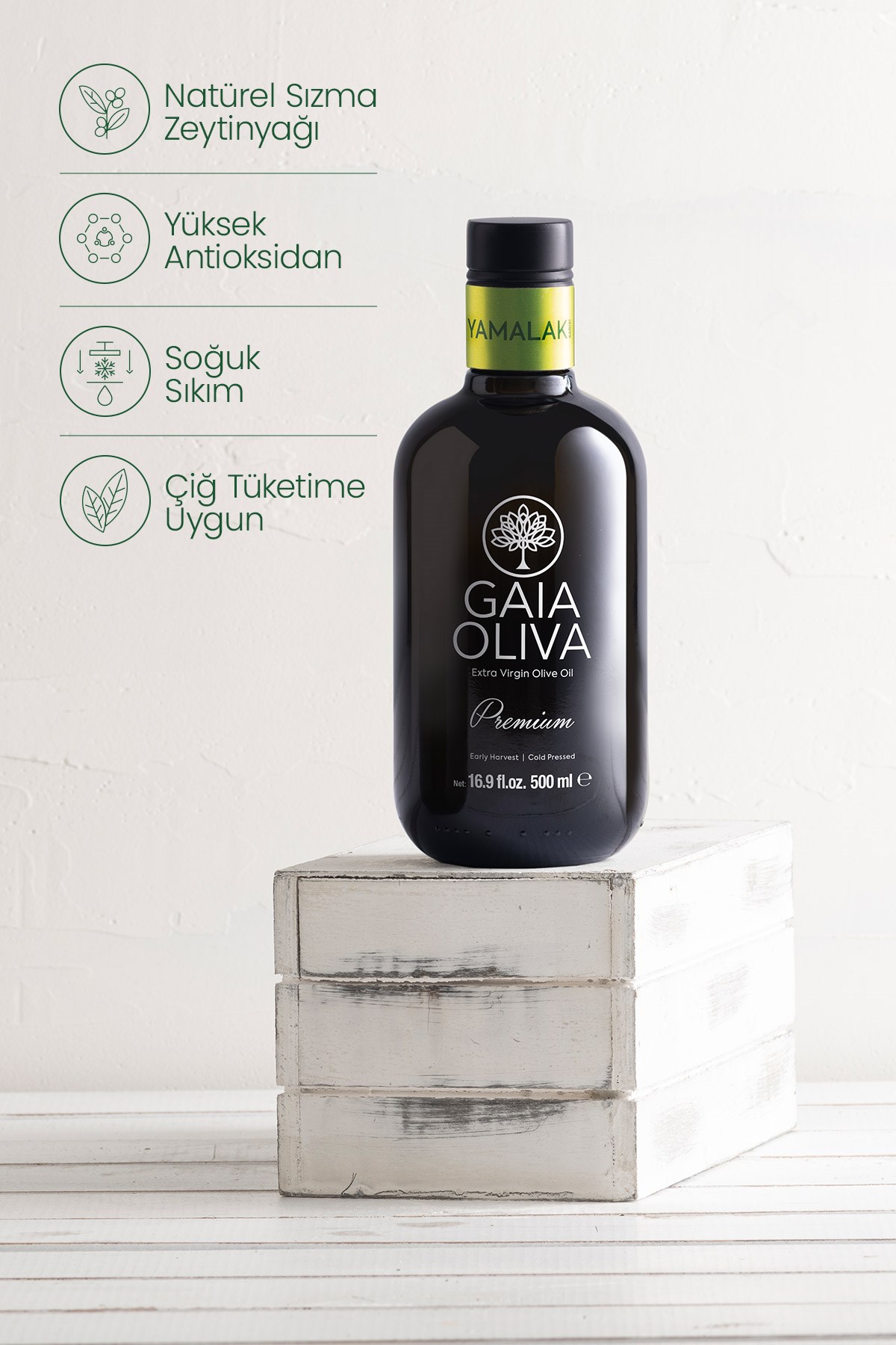 Premium Yamalak Sarısı 500 ml Erken Hasat Natürel Sızma Zeytinyağı
