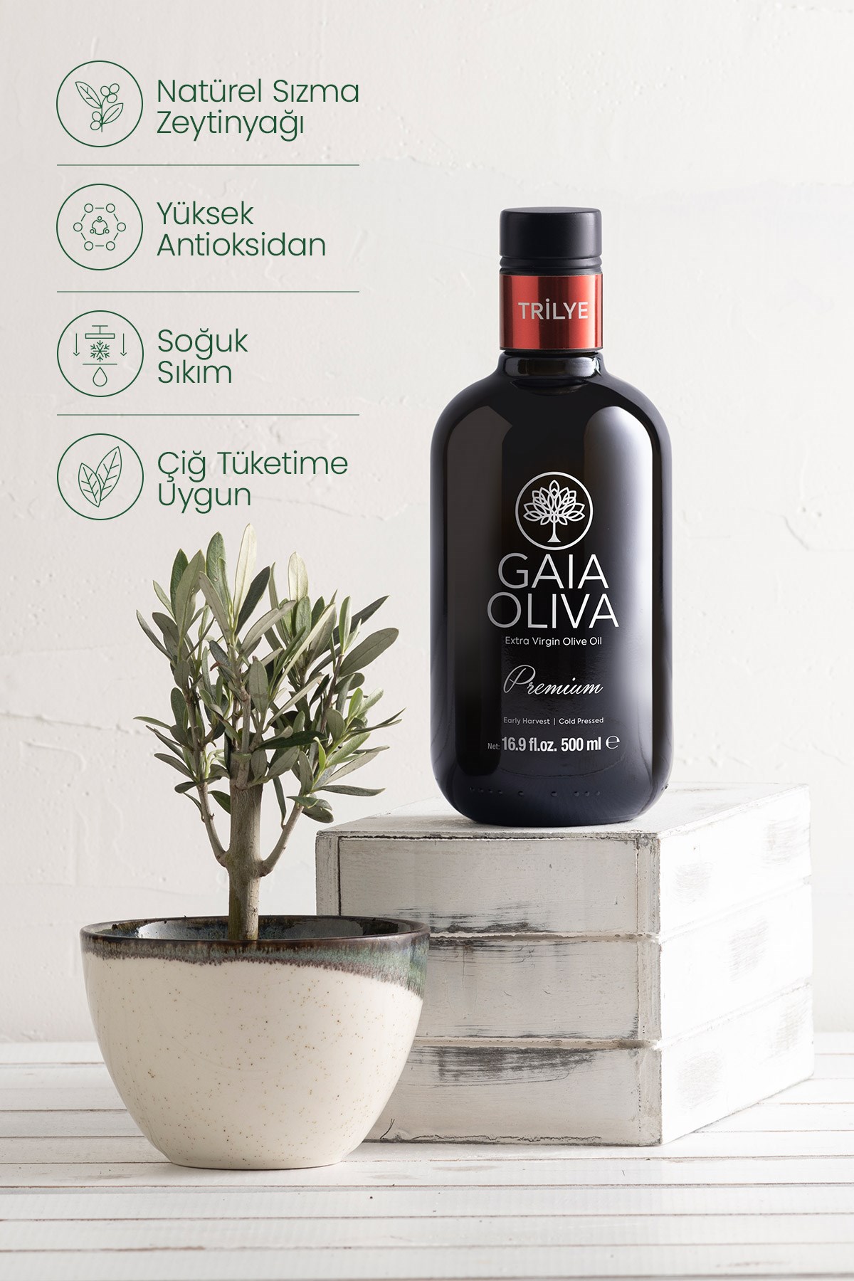 Premium Trilye 500 ml Erken Hasat Natürel Sızma Zeytinyağı