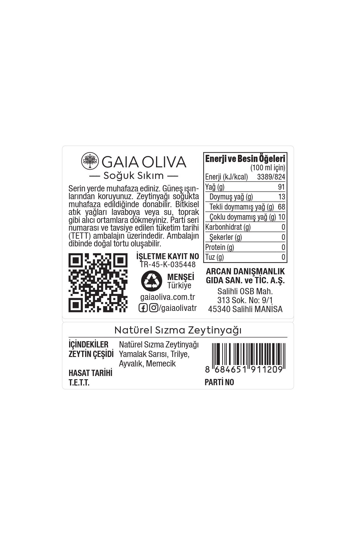 Premium Signature Blend 500 ml Erken Hasat Natürel Sızma Zeytinyağı