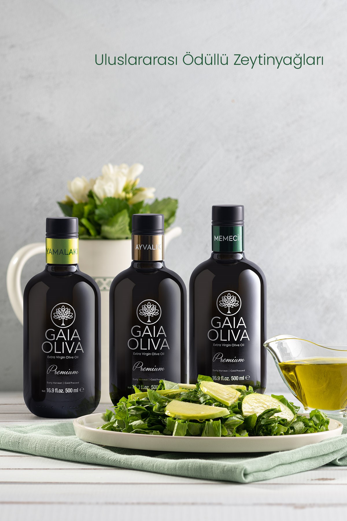 3lü Premium Ayvalık, Premium Memecik ve Premium Yamalak Sarısı 500 ml Erken Hasat Natürel Sızma Zeytinyağı