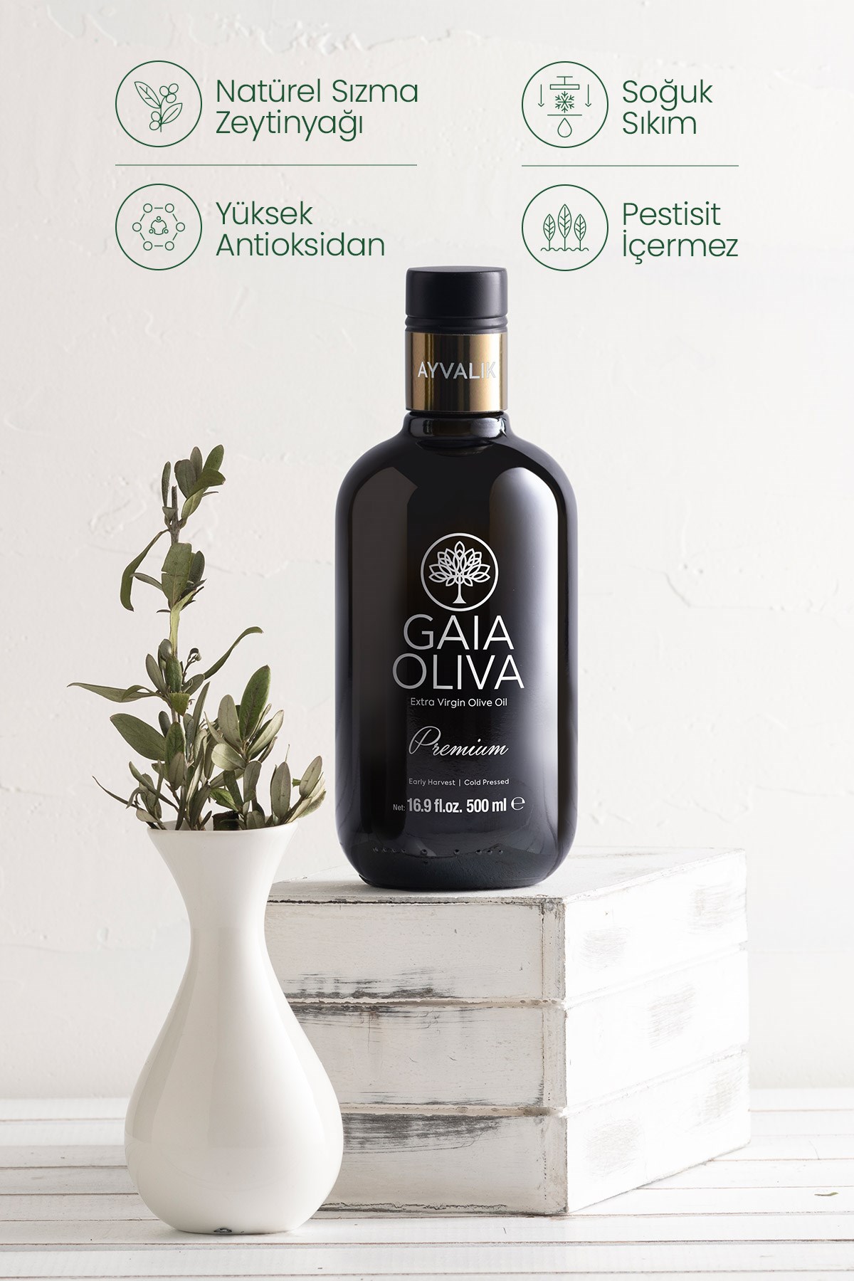 Premium Ayvalık 500 ml Erken Hasat Natürel Sızma Zeytinyağı