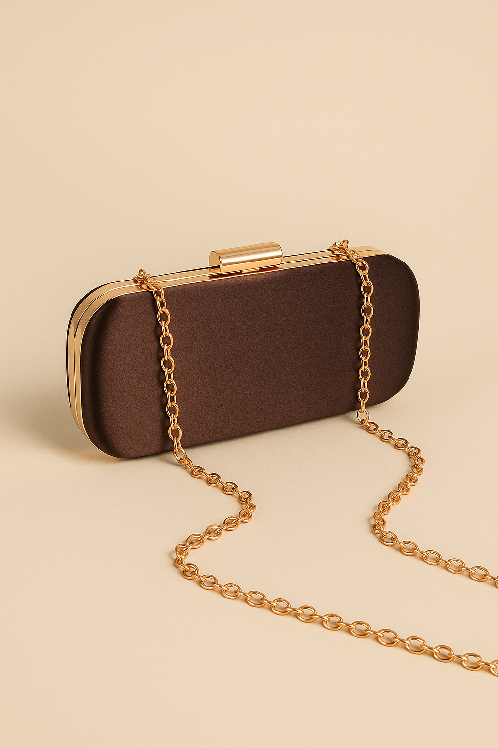 Acı Kahve Saten Gold Kapaklı Clutch Abiye Çanta