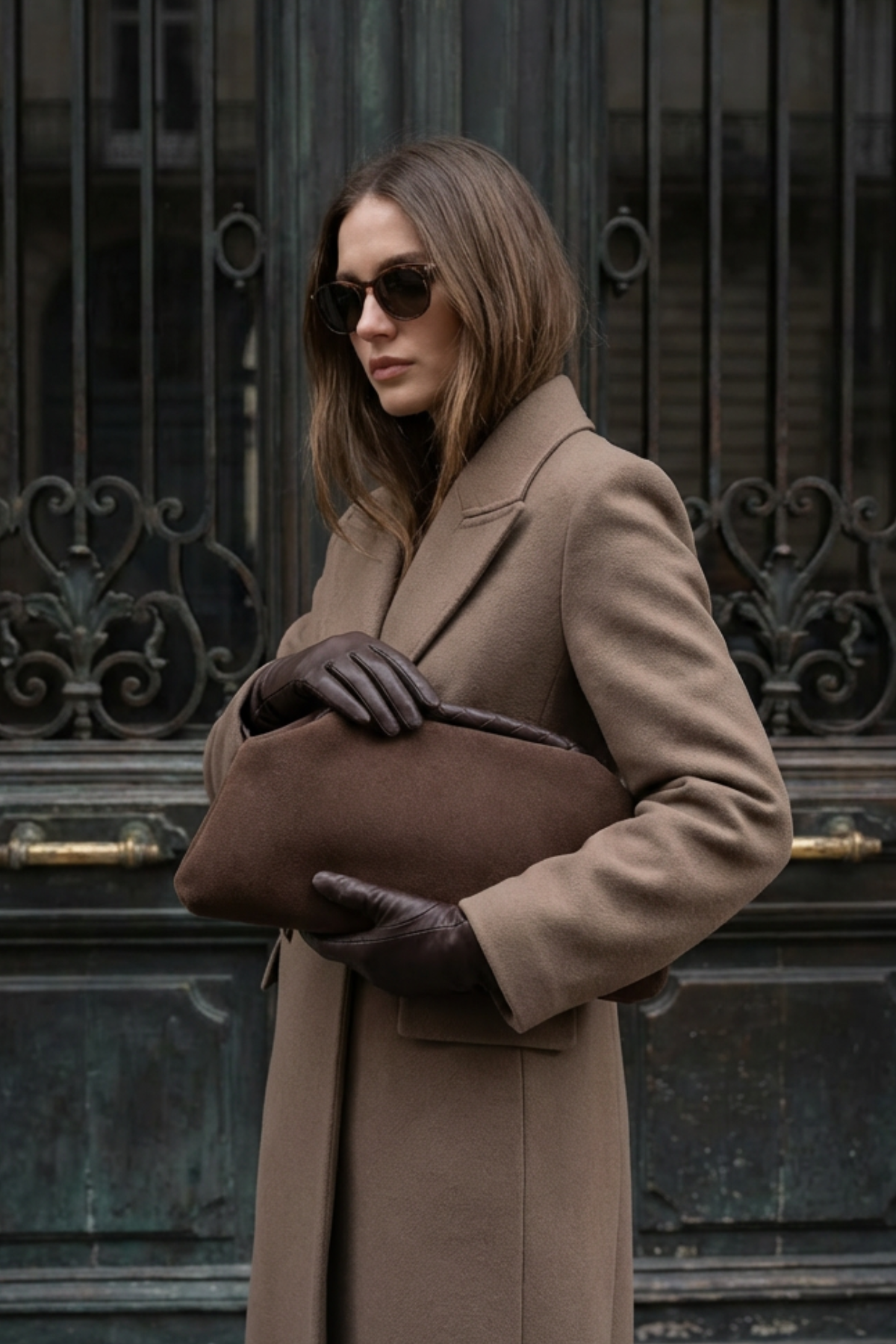 Acı Kahve Süet Deri Portföy Clutch Çanta