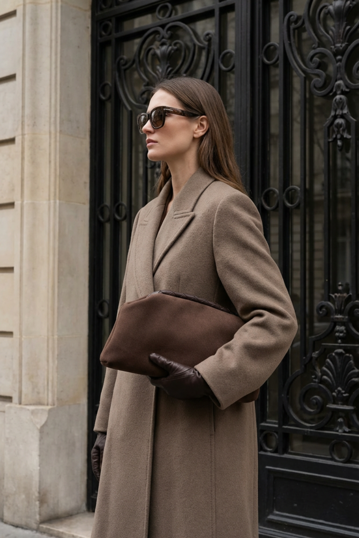 Acı Kahve Süet Deri Portföy Clutch Çanta