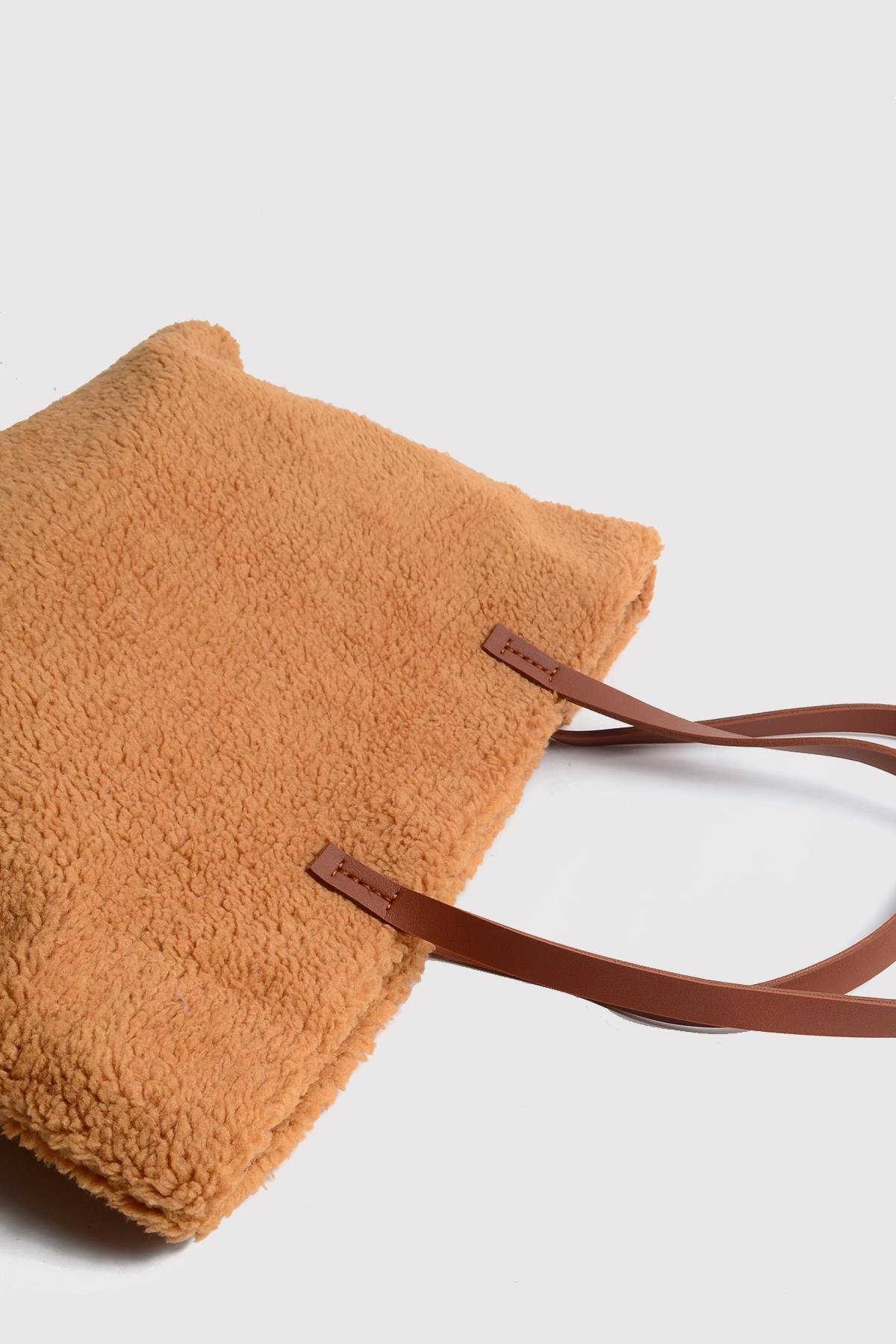 Bal Köpüğü Deri Saplı Peluş Tote Çanta