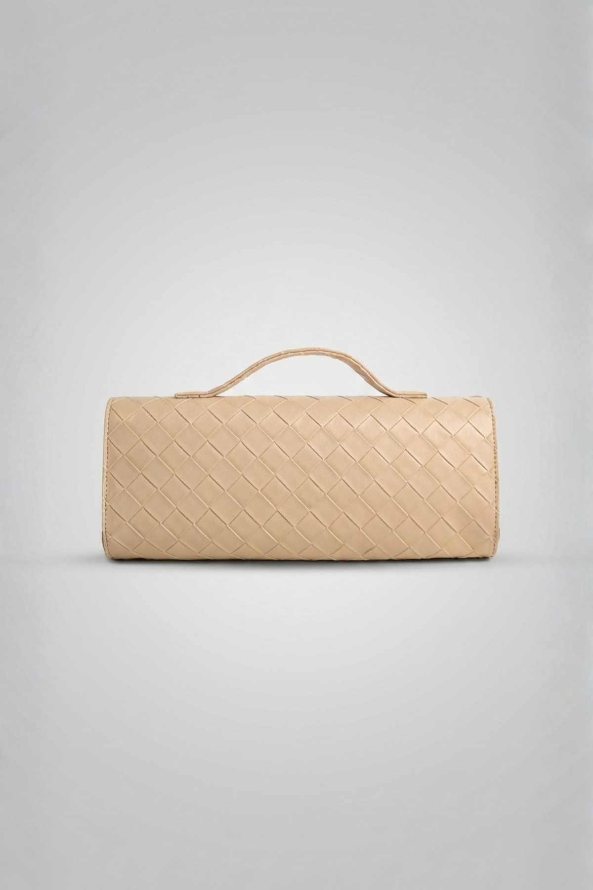 Bej Örgü Derili Portföy Clutch Çanta