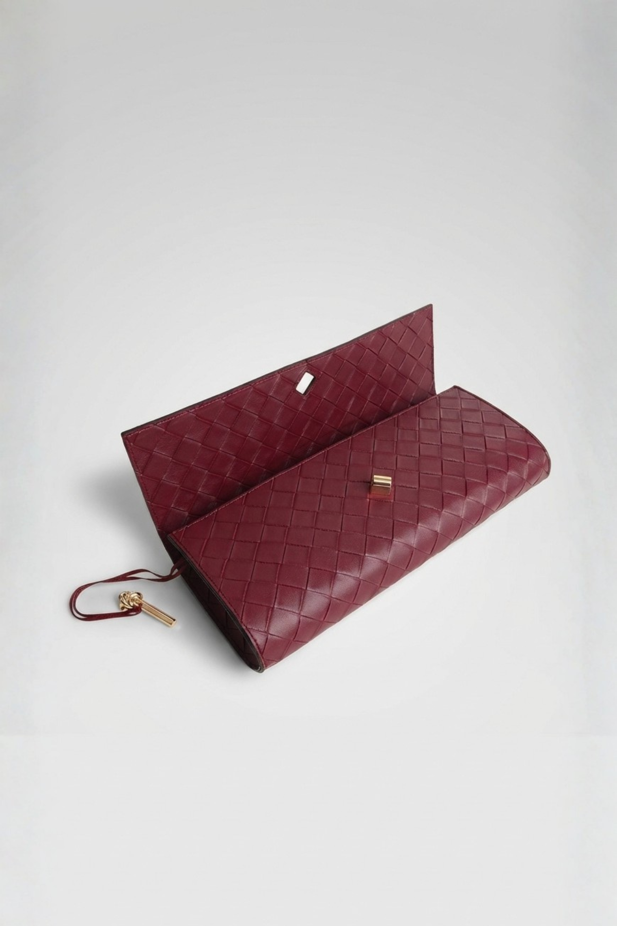 Bordo Örgü Derili Portföy Clutch Çanta