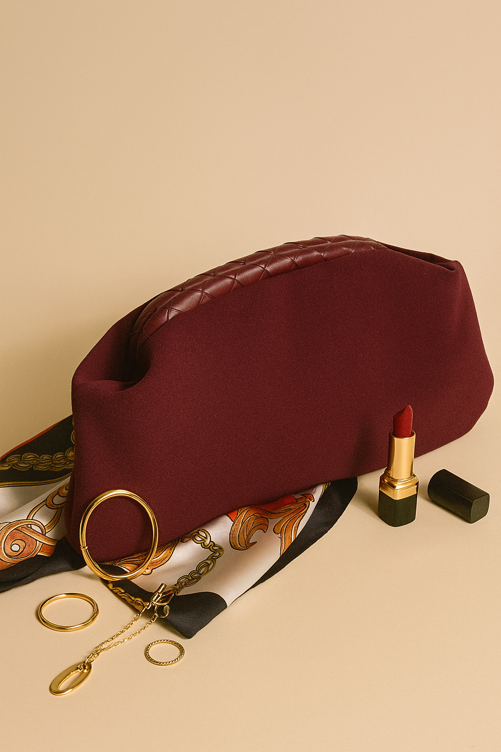 Bordo Süet Deri Portföy Clutch Çanta