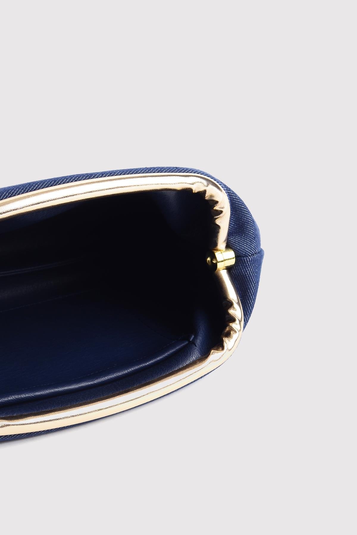 Denim Kadın Mavi Clutch Portföy Çanta