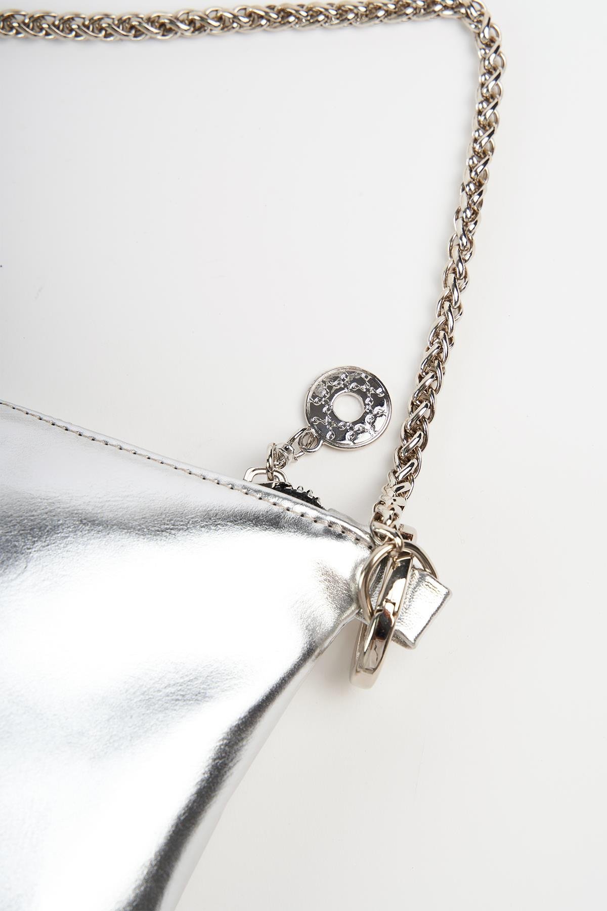 Gümüş Metalik İki Şekilli Clutch Abiye Çanta