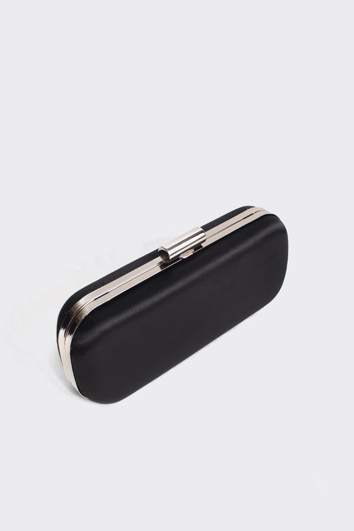 Gümüş Saten Gümüş Kapaklı Clutch Abiye Çanta