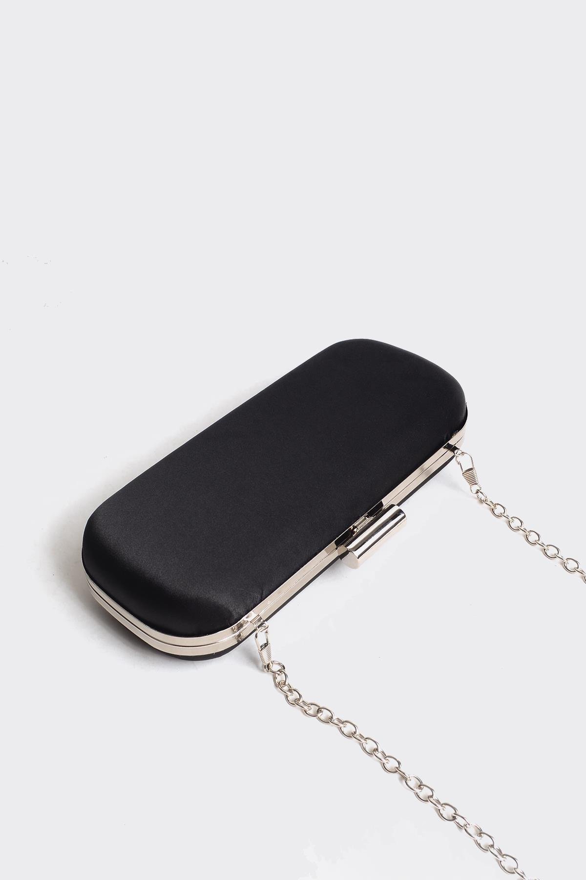 Gümüş Saten Gümüş Kapaklı Clutch Abiye Çanta