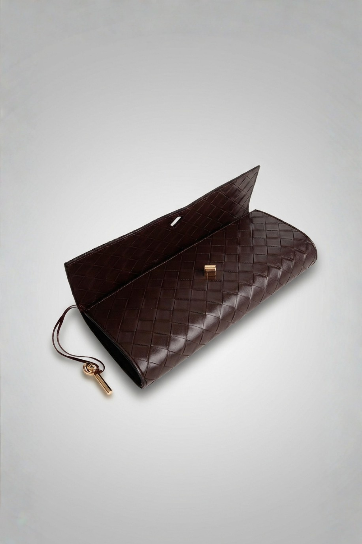 Kahverengi Örgü Derili Portföy Clutch Çanta