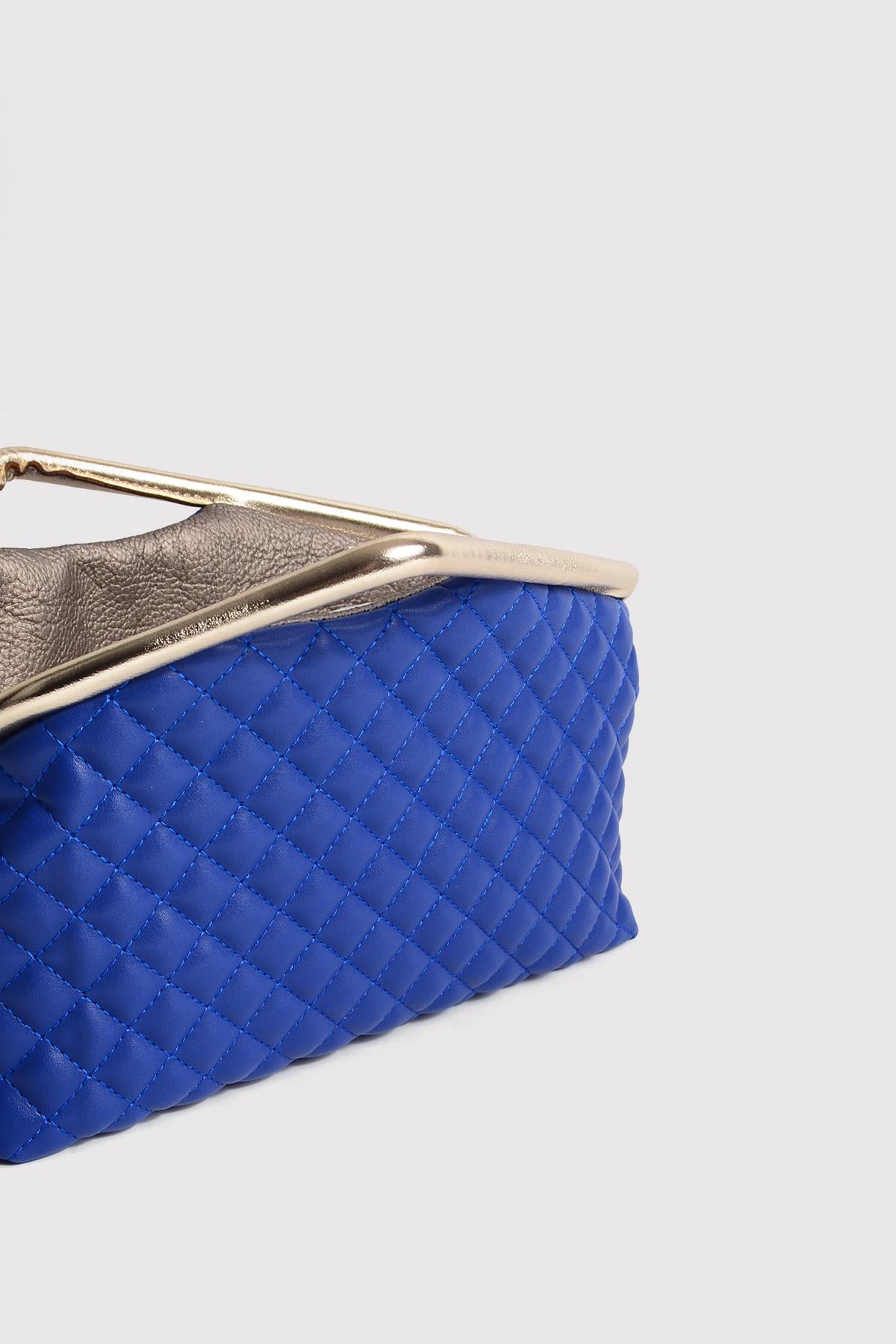 Mavi Kapitone Clutch Portföy Çanta