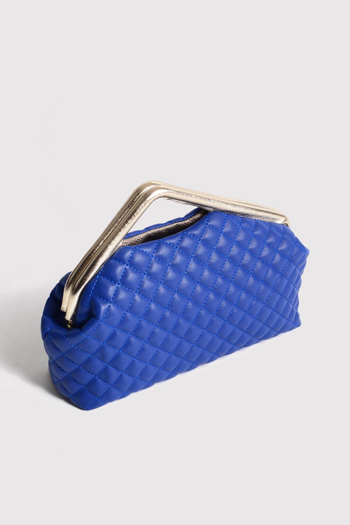 Mavi Kapitone Clutch Portföy Çanta