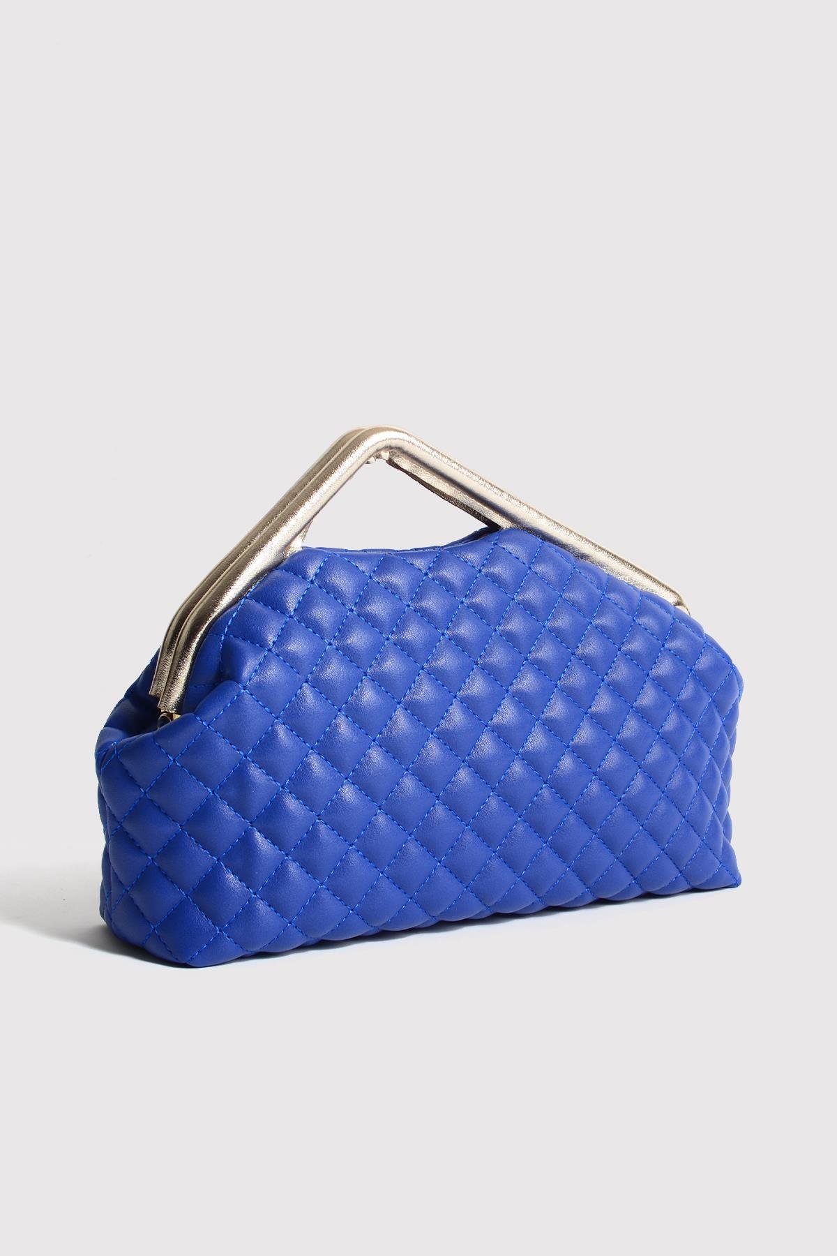 Mavi Kapitone Clutch Portföy Çanta