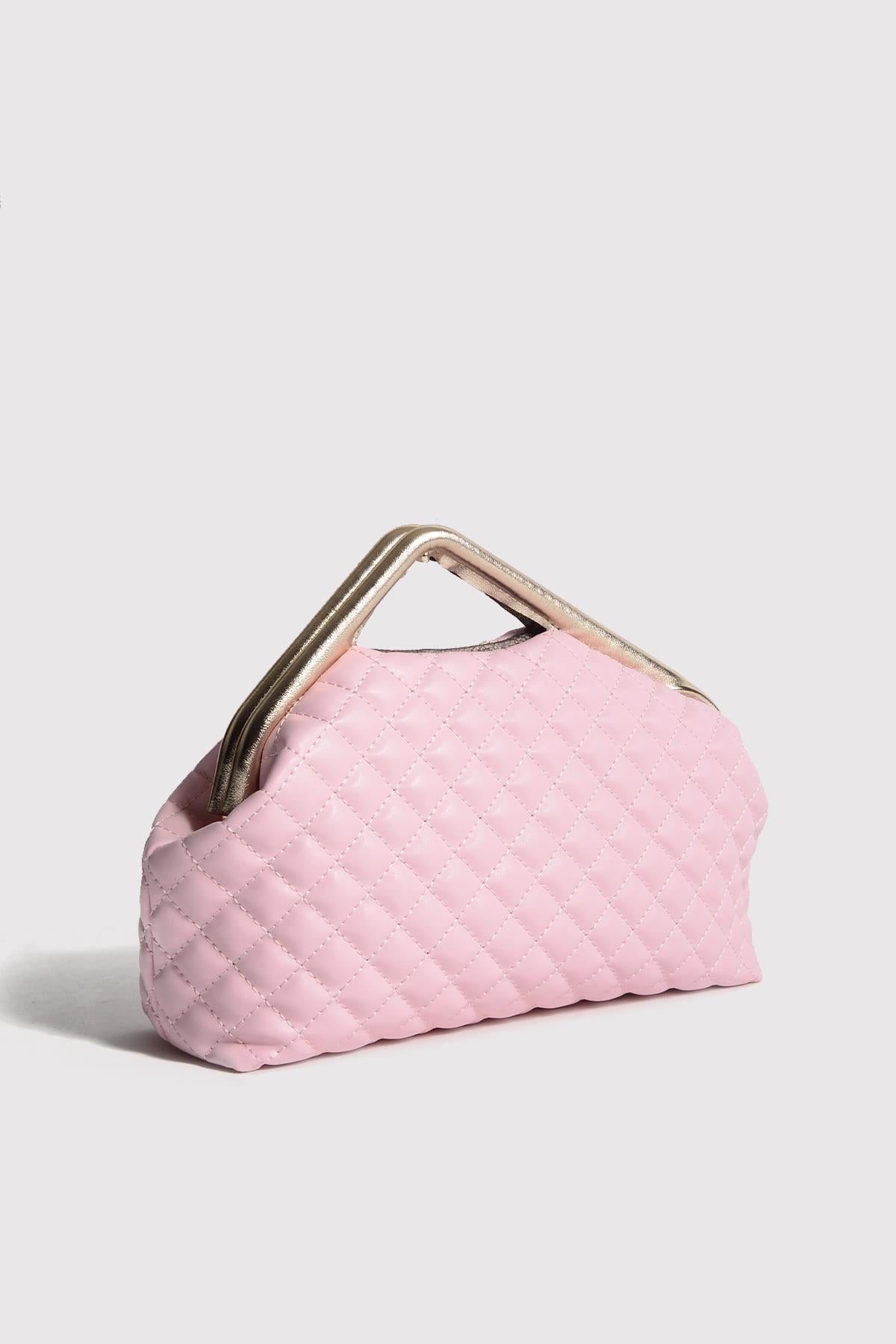 Pembe Kapitone Clutch Portföy Çanta