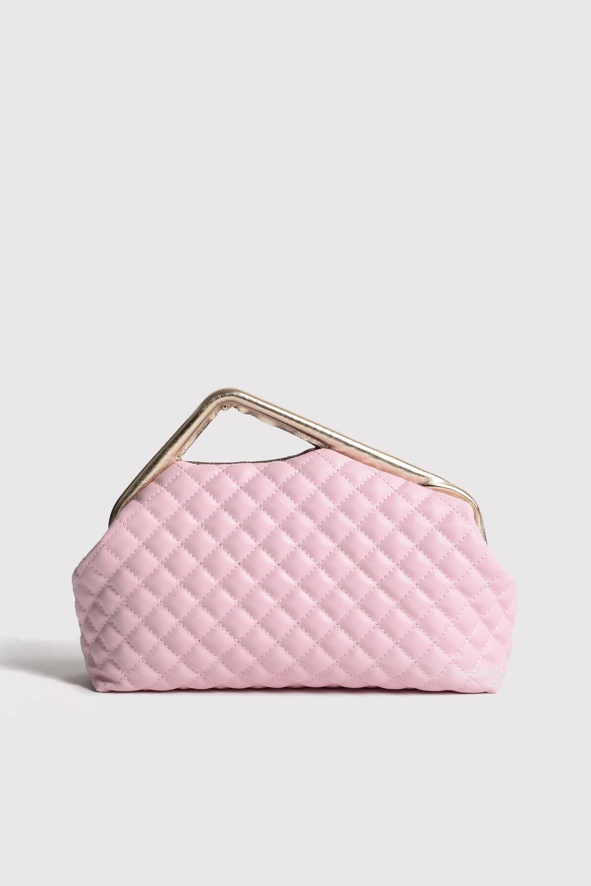 Pembe Kapitone Clutch Portföy Çanta