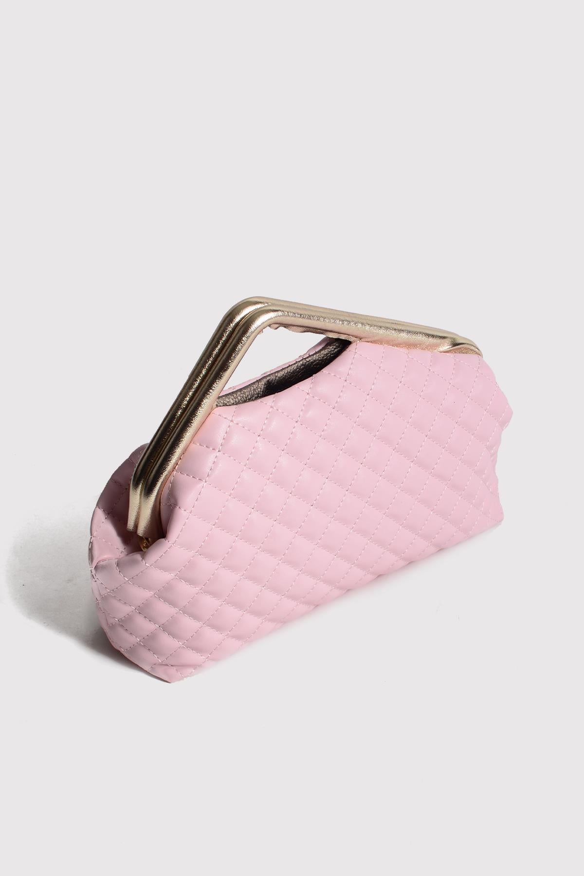 Pembe Kapitone Clutch Portföy Çanta