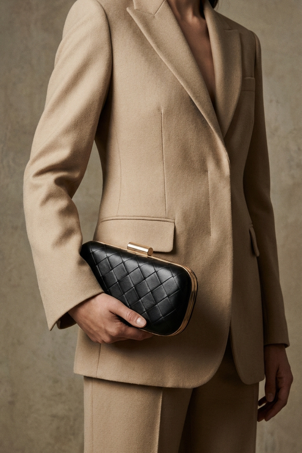 Siyah Gold Örgü Derili Zincirli Metal Kapaklı Clutch Çanta