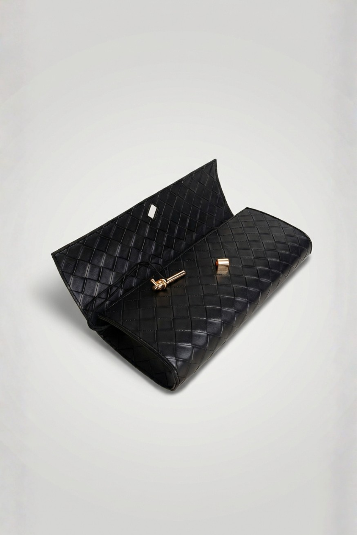Siyah Örgü Derili Portföy Clutch Çanta