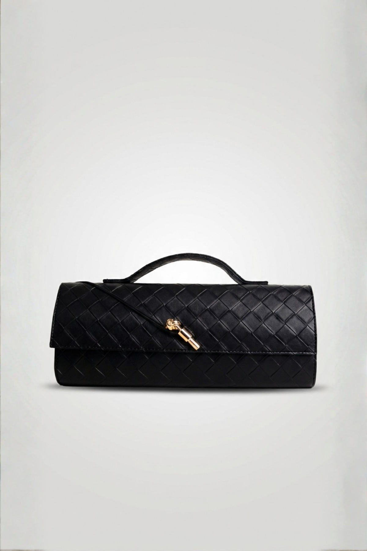 Siyah Örgü Derili Portföy Clutch Çanta