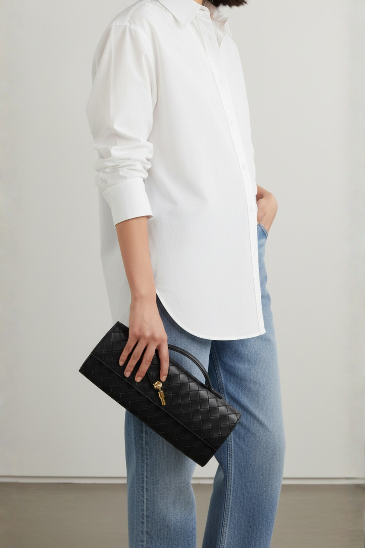 Siyah Örgü Derili Portföy Clutch Çanta