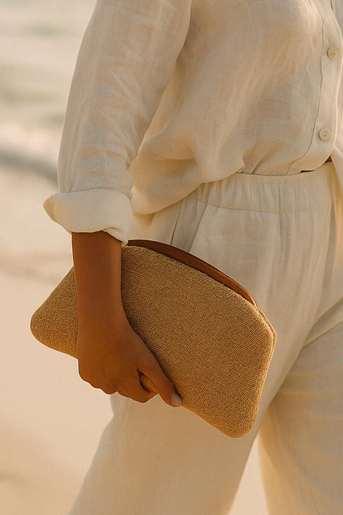 Taba Jüt Clutch Portföy Hasır Çanta