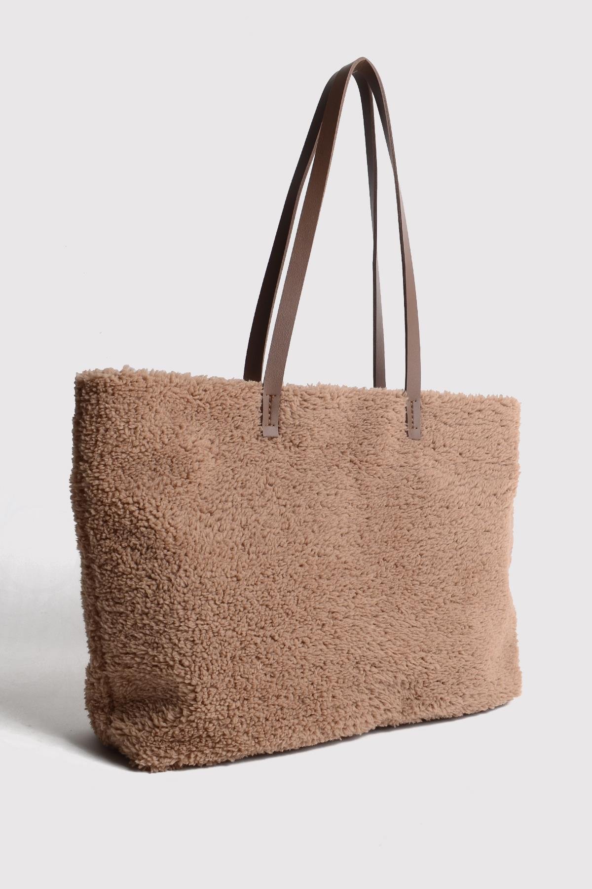 Vizon Deri Saplı Peluş Tote Çanta