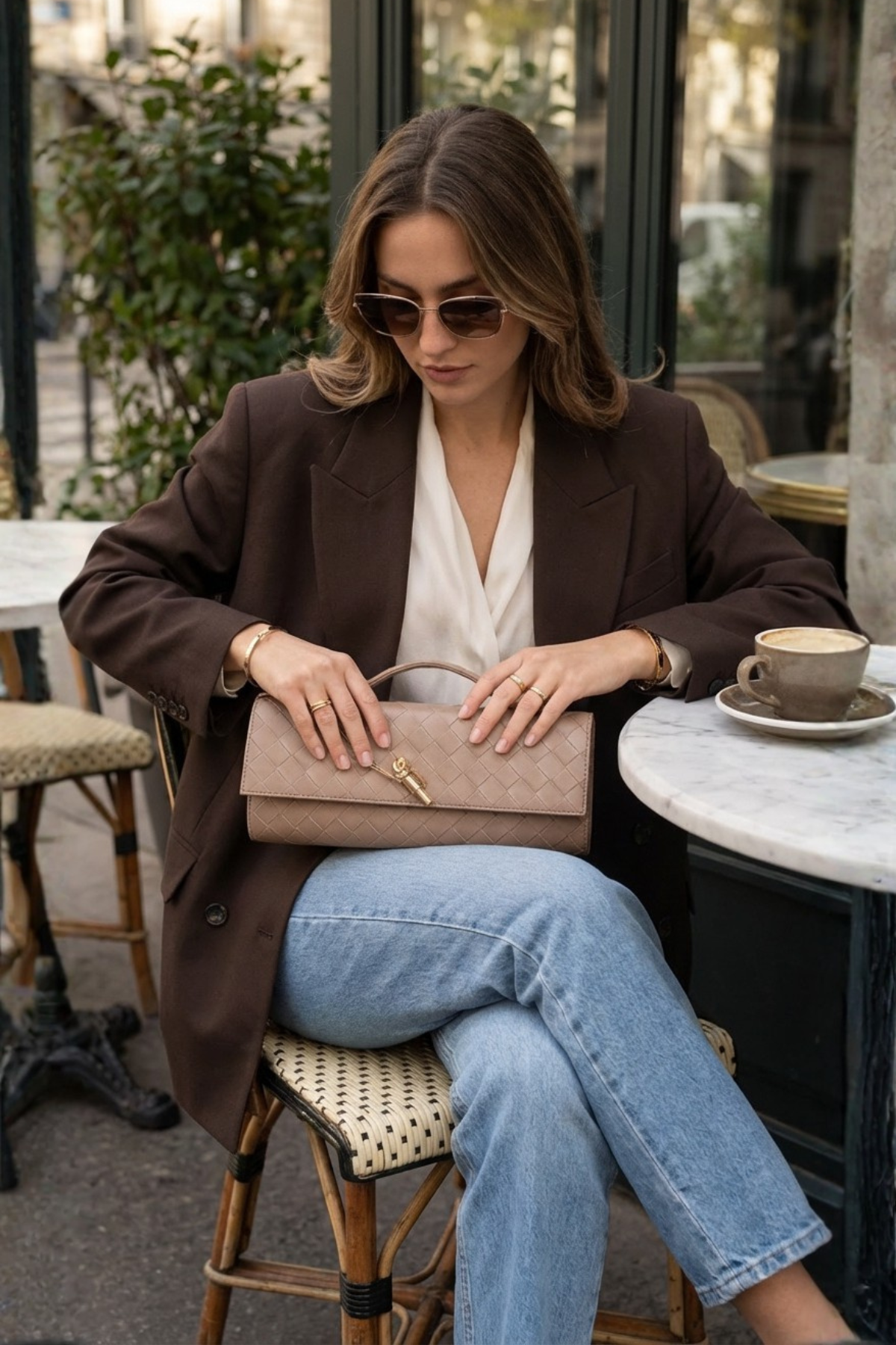 Vizon Örgü Derili Portföy Clutch Çanta