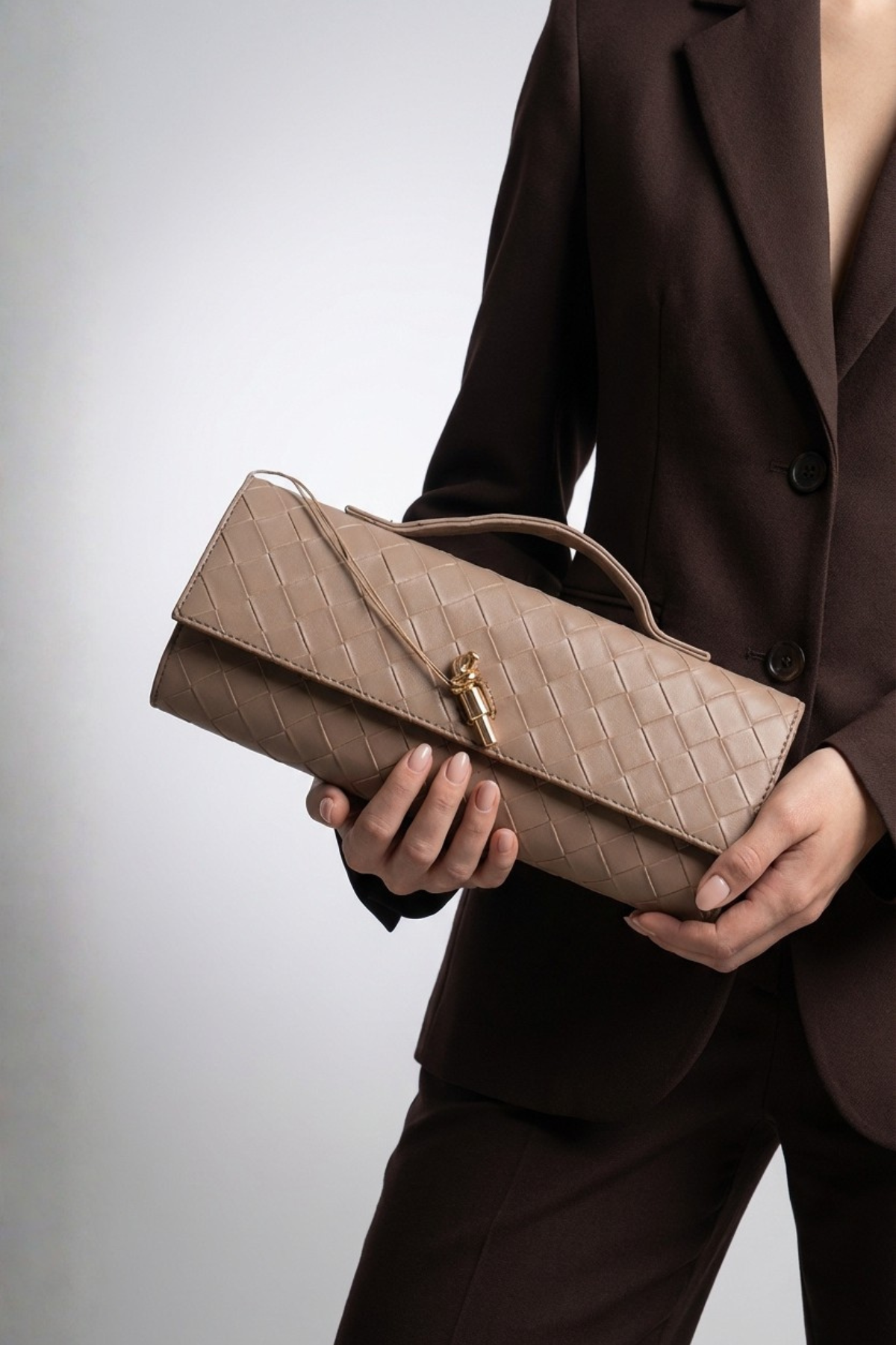 Vizon Örgü Derili Portföy Clutch Çanta