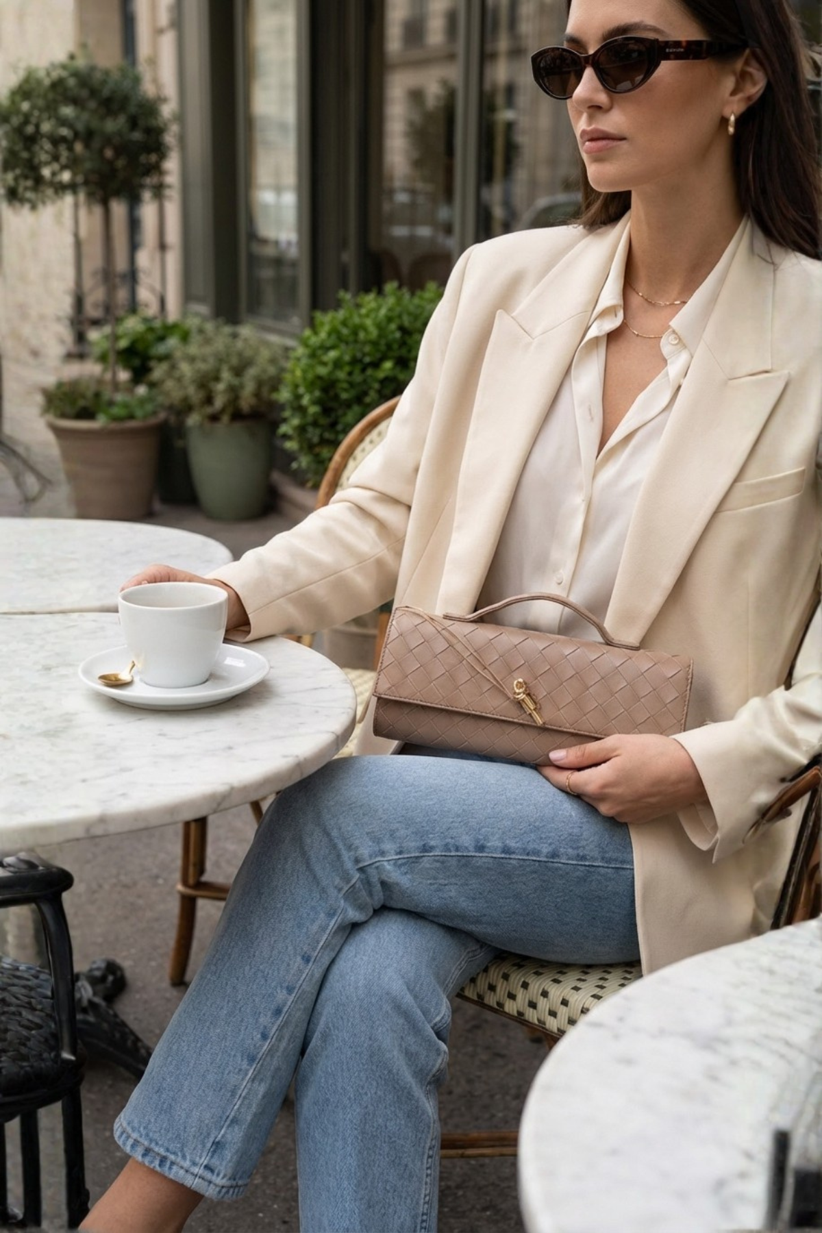 Vizon Örgü Derili Portföy Clutch Çanta