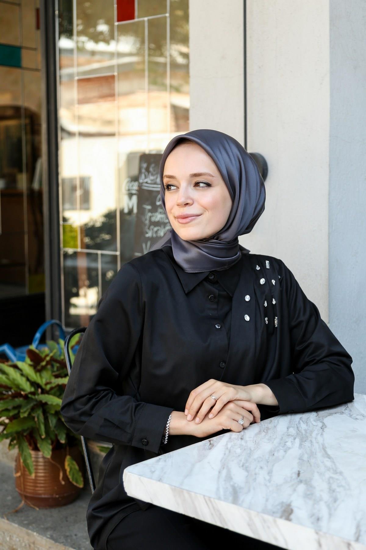 DÜZ KRİSTAL EŞARP-ANTRASİT