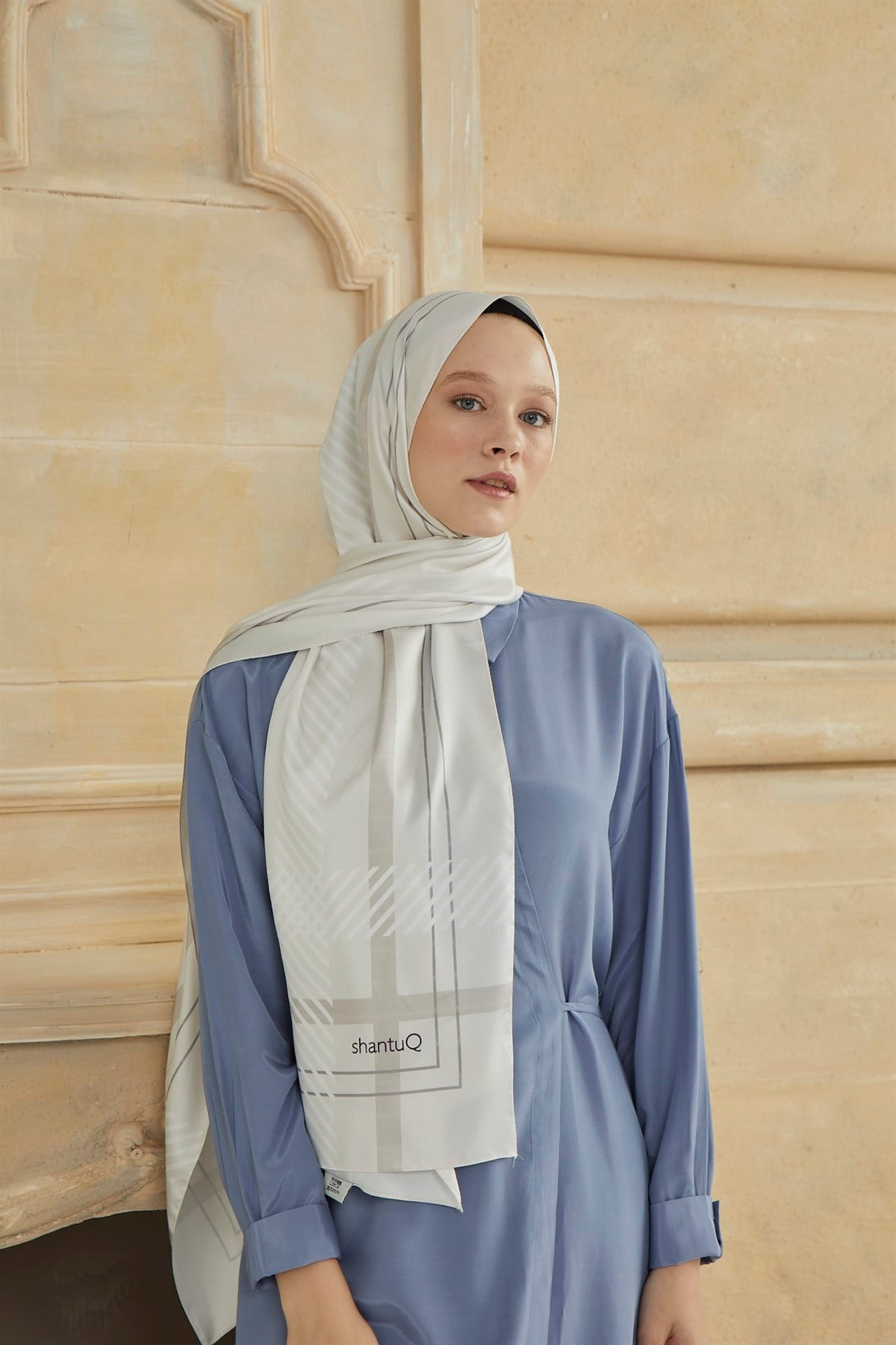 SHANTUQ TWILL ŞAL CLASSY DESEN-KREM