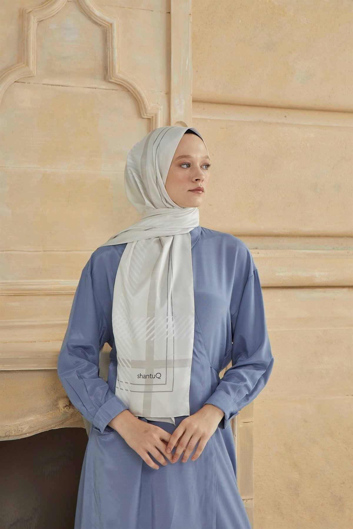 SHANTUQ TWILL ŞAL CLASSY DESEN-KREM