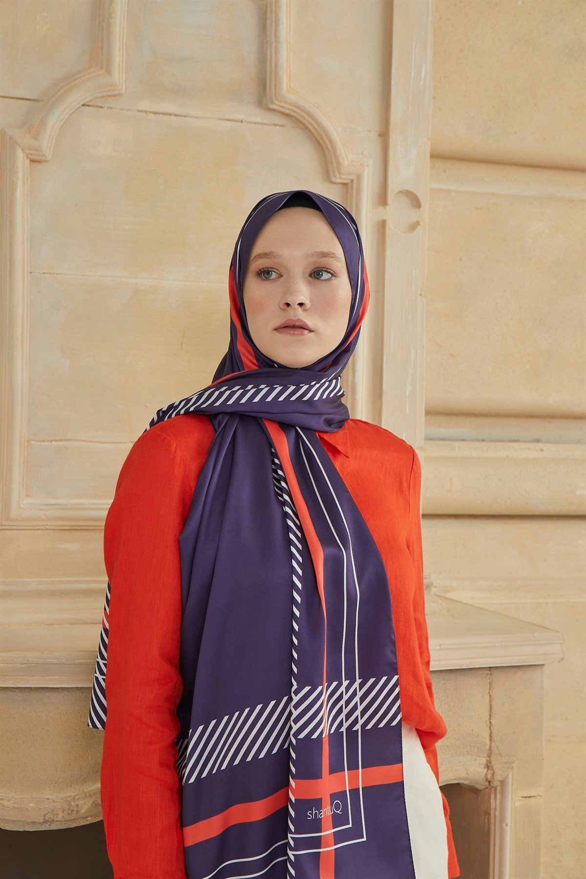 SHANTUQ TWILL ŞAL CLASSY DESEN-LACİVERT