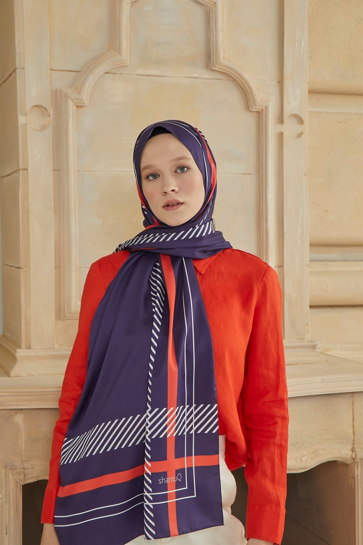SHANTUQ TWILL ŞAL CLASSY DESEN-LACİVERT