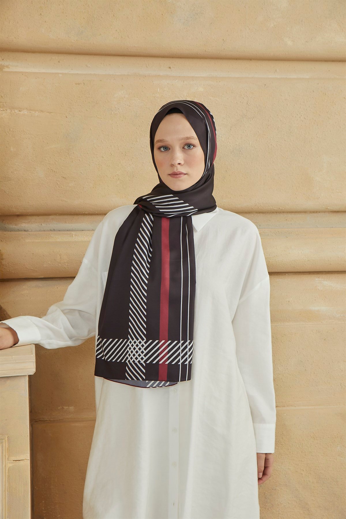 SHANTUQ TWILL ŞAL CLASSY DESEN-SİYAH-BORDO