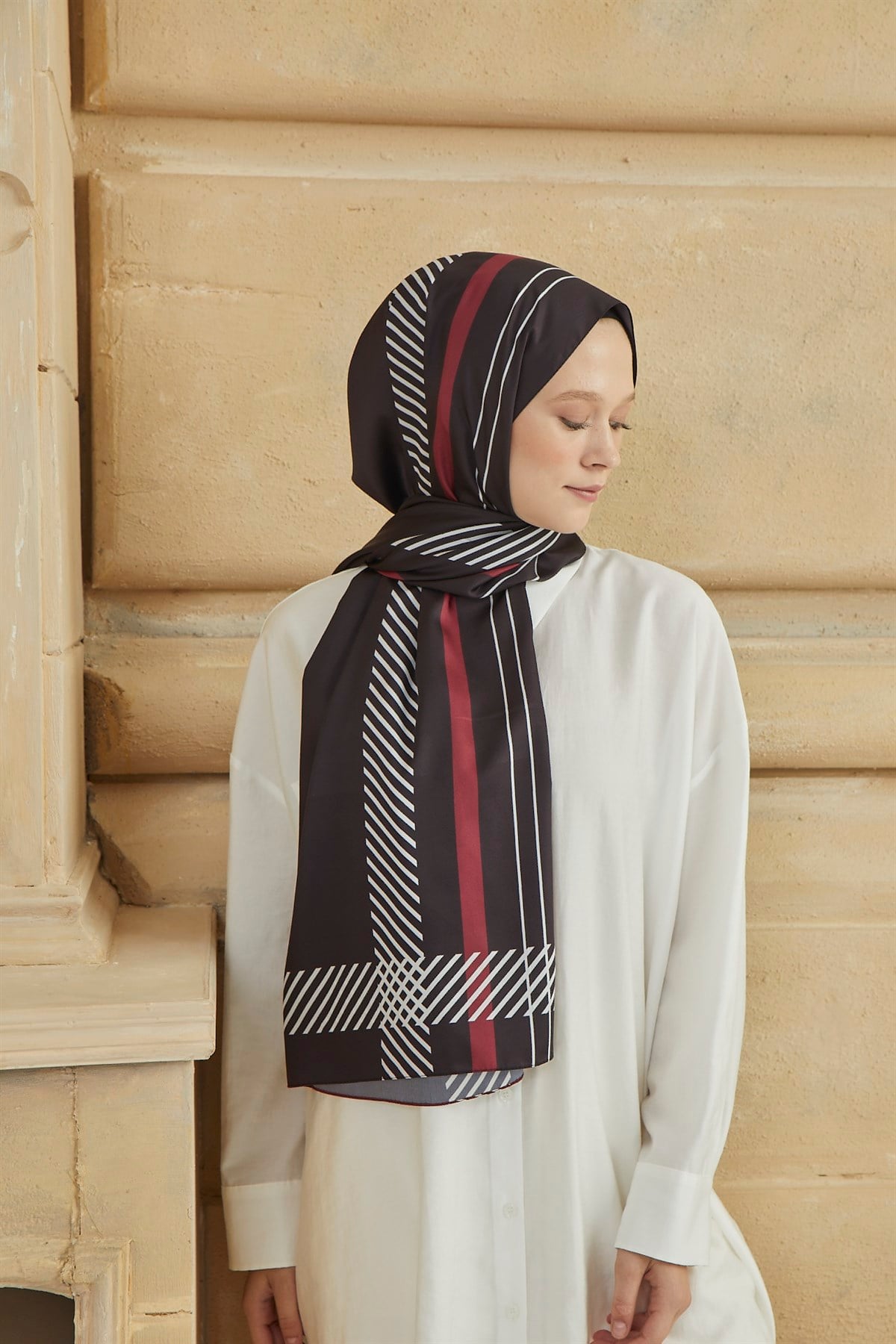 SHANTUQ TWILL ŞAL CLASSY DESEN-SİYAH-BORDO