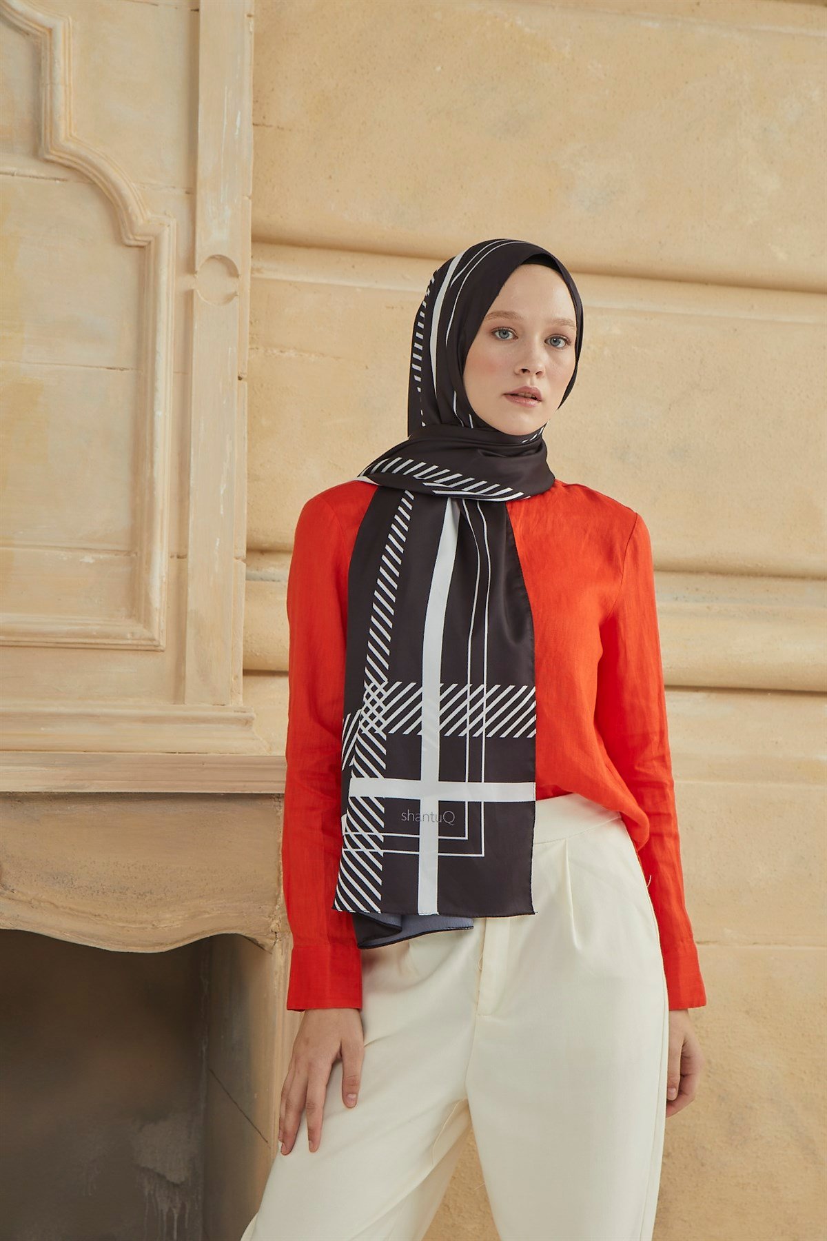 SHANTUQ TWILL ŞAL CLASSY DESEN-SİYAH-BEYAZ