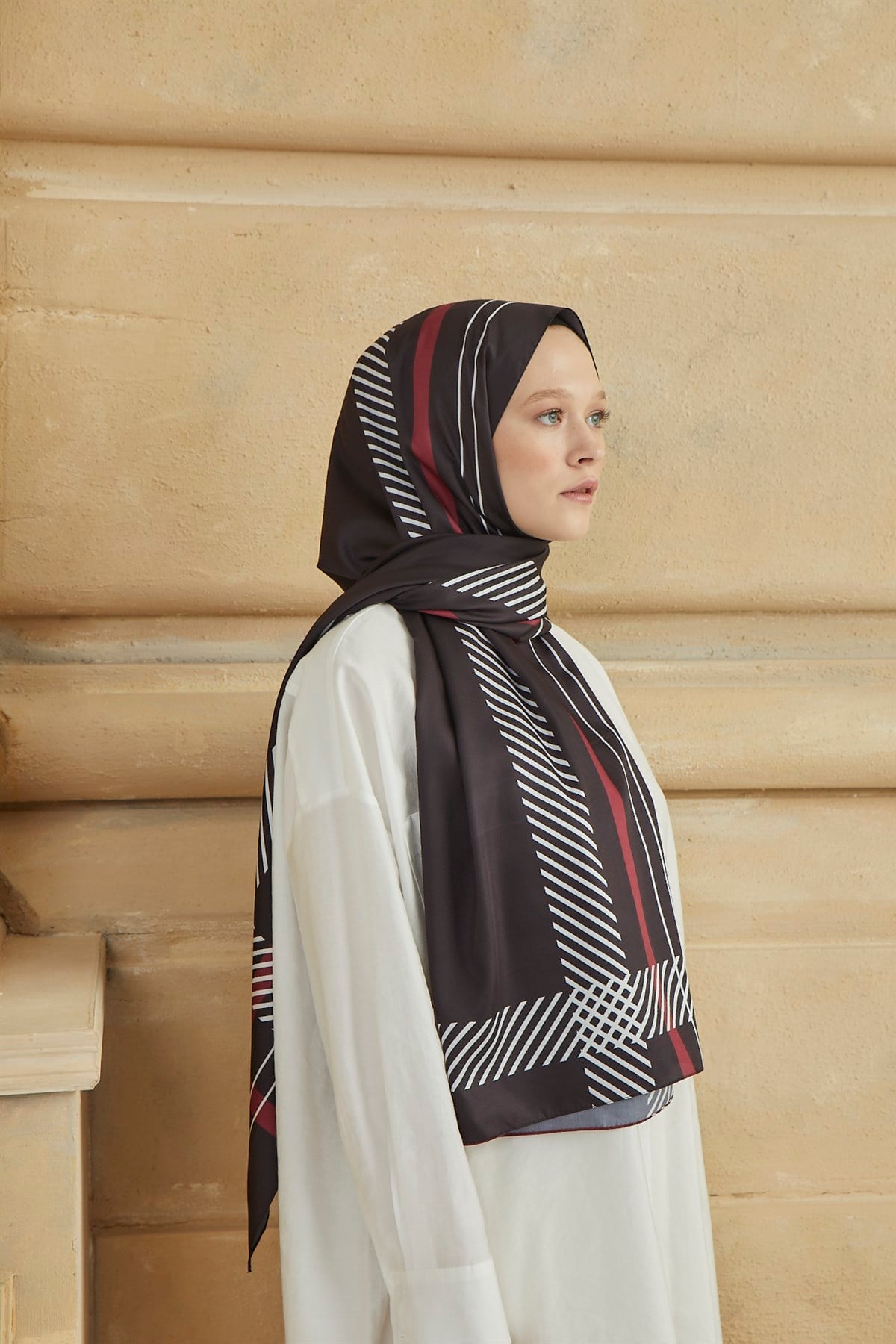 SHANTUQ TWILL ŞAL CLASSY DESEN-SİYAH-BORDO