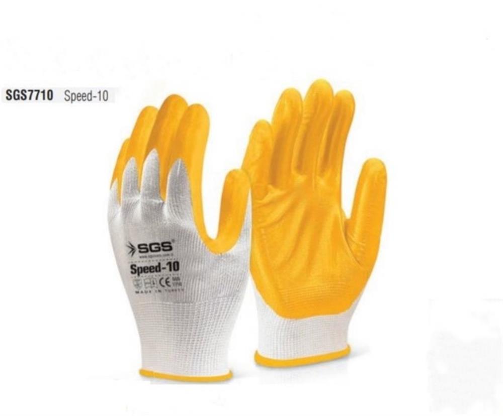 12 Adet SGS 7710 No:10  Beyaz Sarı Nitril Eldiven HIRDAVATMERDİVENSGS-7710-12-26182