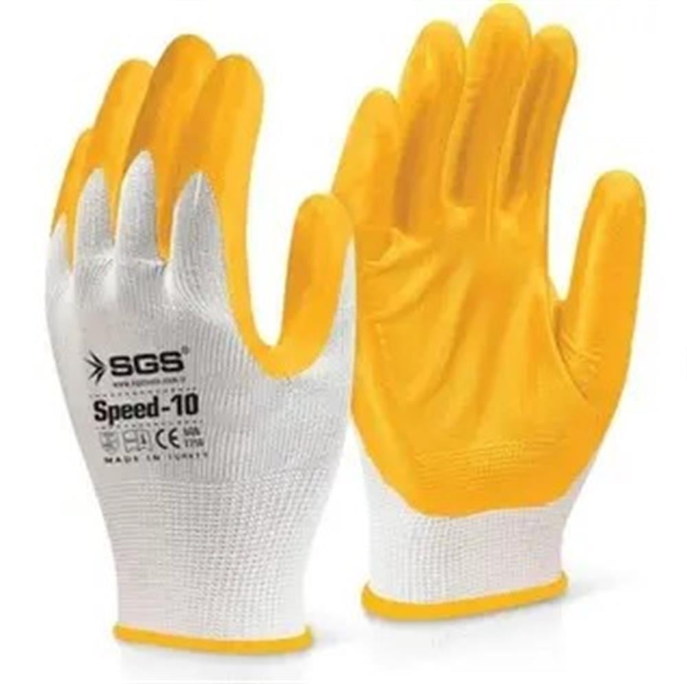 12 Adet SGS 7710 No:10  Beyaz Sarı Nitril Eldiven HIRDAVATMERDİVENSGS-7710-12-26182