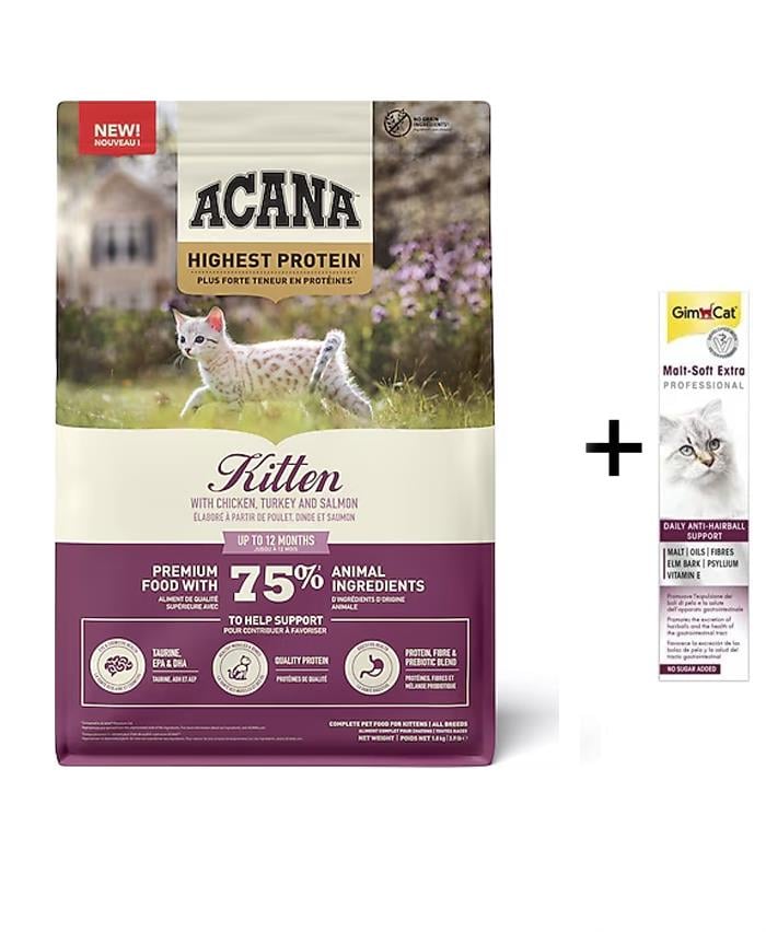 Acana Kitten Yavru Kedi Maması 1,8 Kg + (Gimcat Malt Extra 100 g)