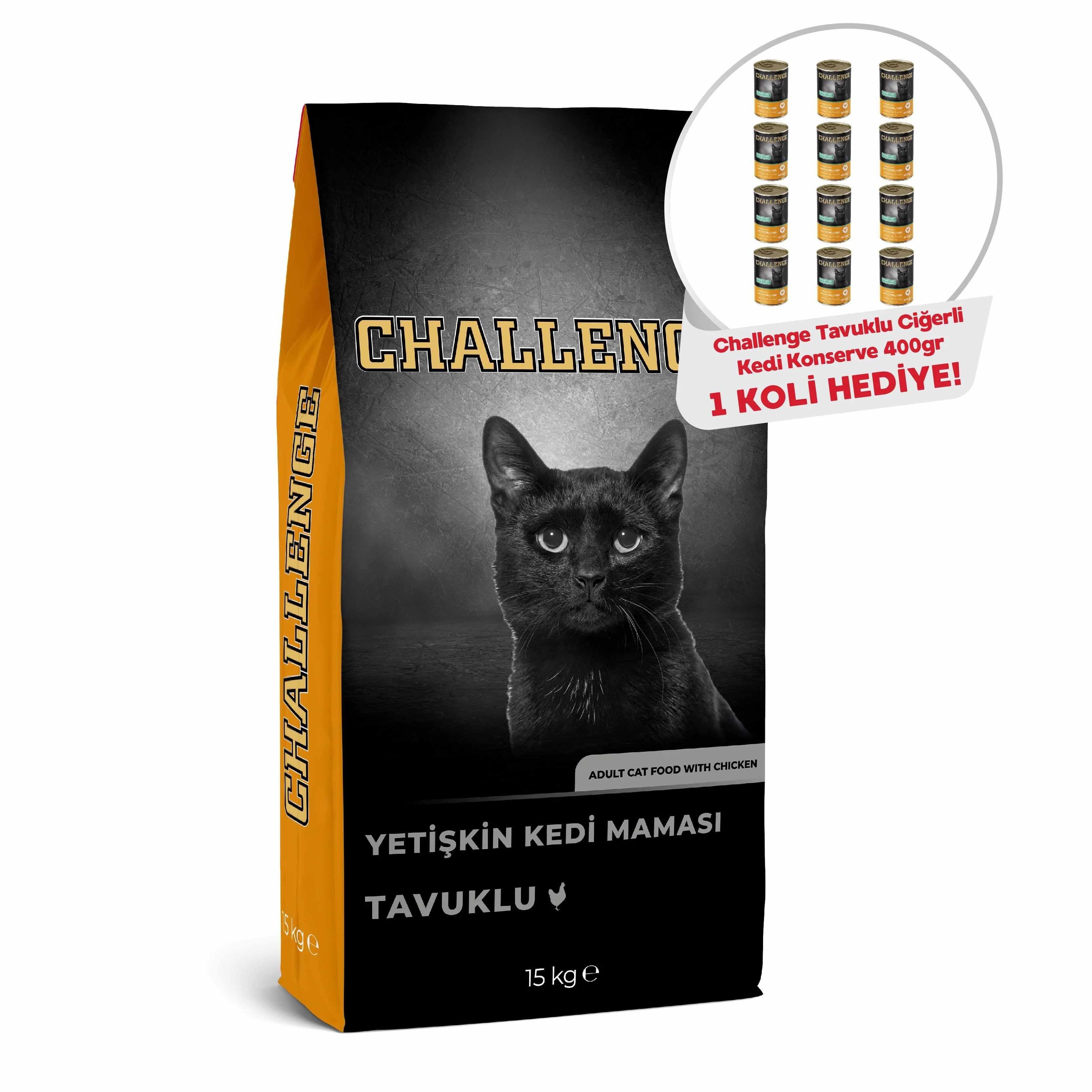 Challenge Tavuklu Ve Ciğerli Kedi Maması 15 kg (12 Adet Challenge Kedi Konservesi Hediye)