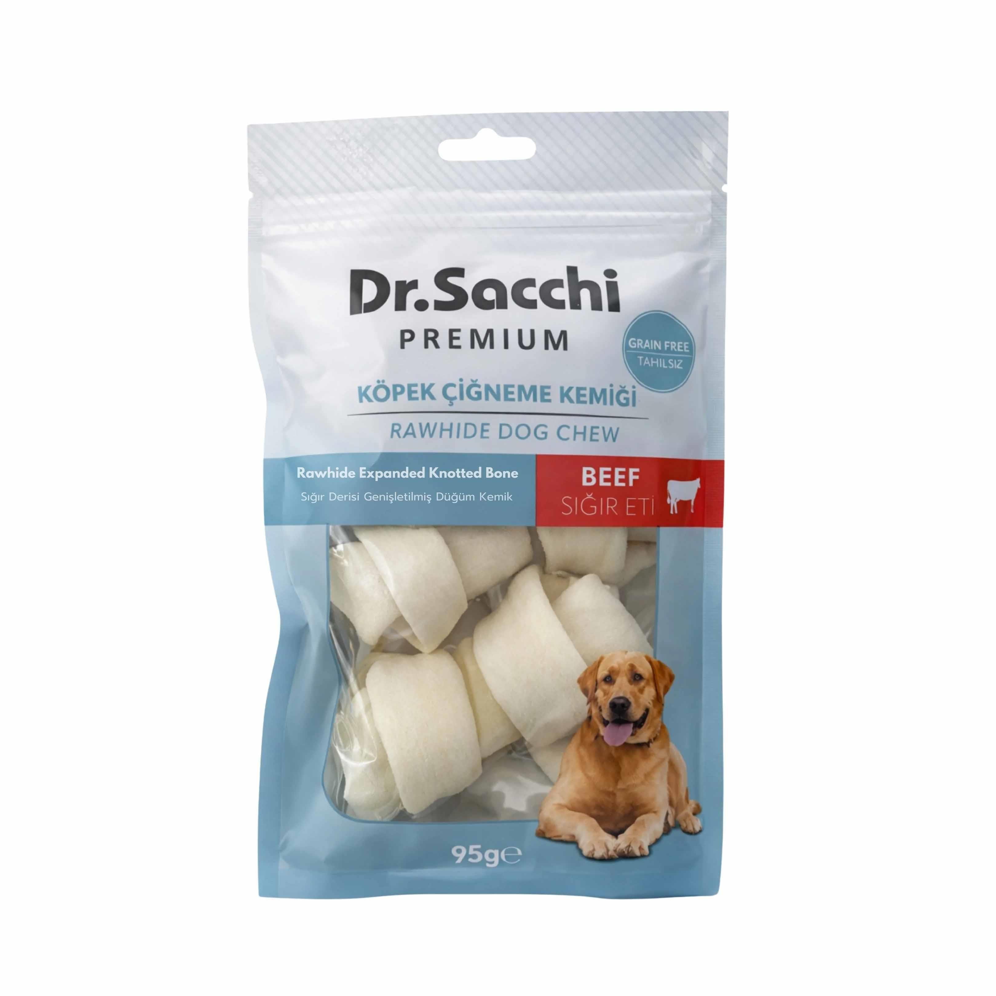 Dr. Sacchi Sığır Derisi Sütlü Düğüm Kemik Köpek Ödülü 95 g (3 Adet)