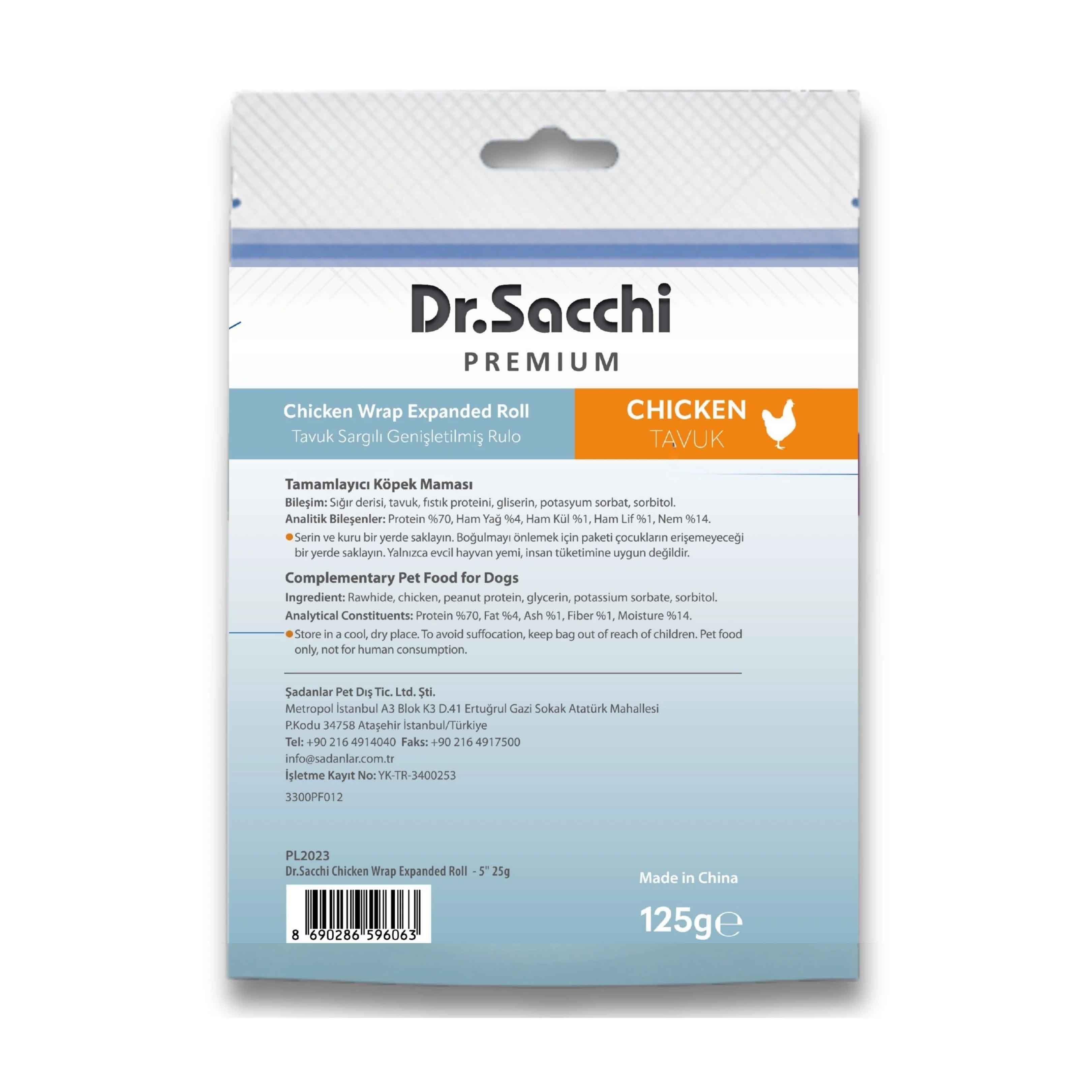 Dr. Sacchi Tavuk Sargılı Sığır Derisi Sütlü Rulo Kemik Köpek Ödülü 120 g (10 Adet)