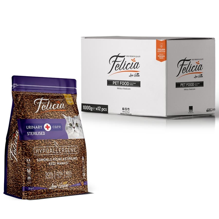 Felicia Sterilised Somonlu Az Tahıllı HypoAllergenic Yetişkin Kedi Maması 12 x 1 Kg 